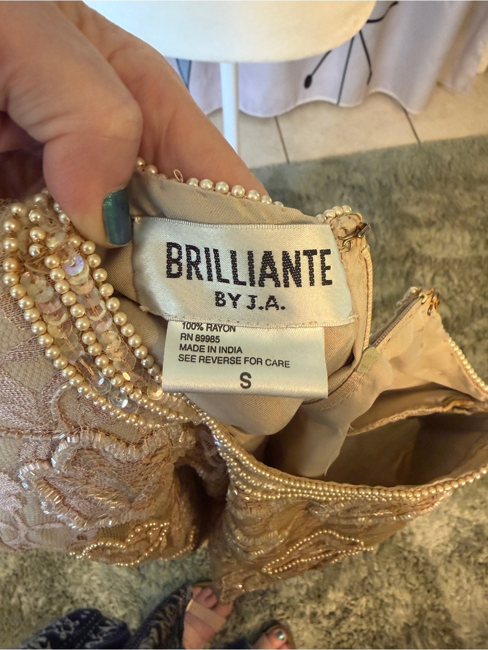 Elegant Tan/Cream Lace Beaded Midi Dress… Beautiful condition! - Picture 8 of 9